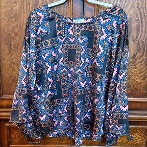 Cousin Earl Cachet Pink and Blue Geometric Blouse Size M/L